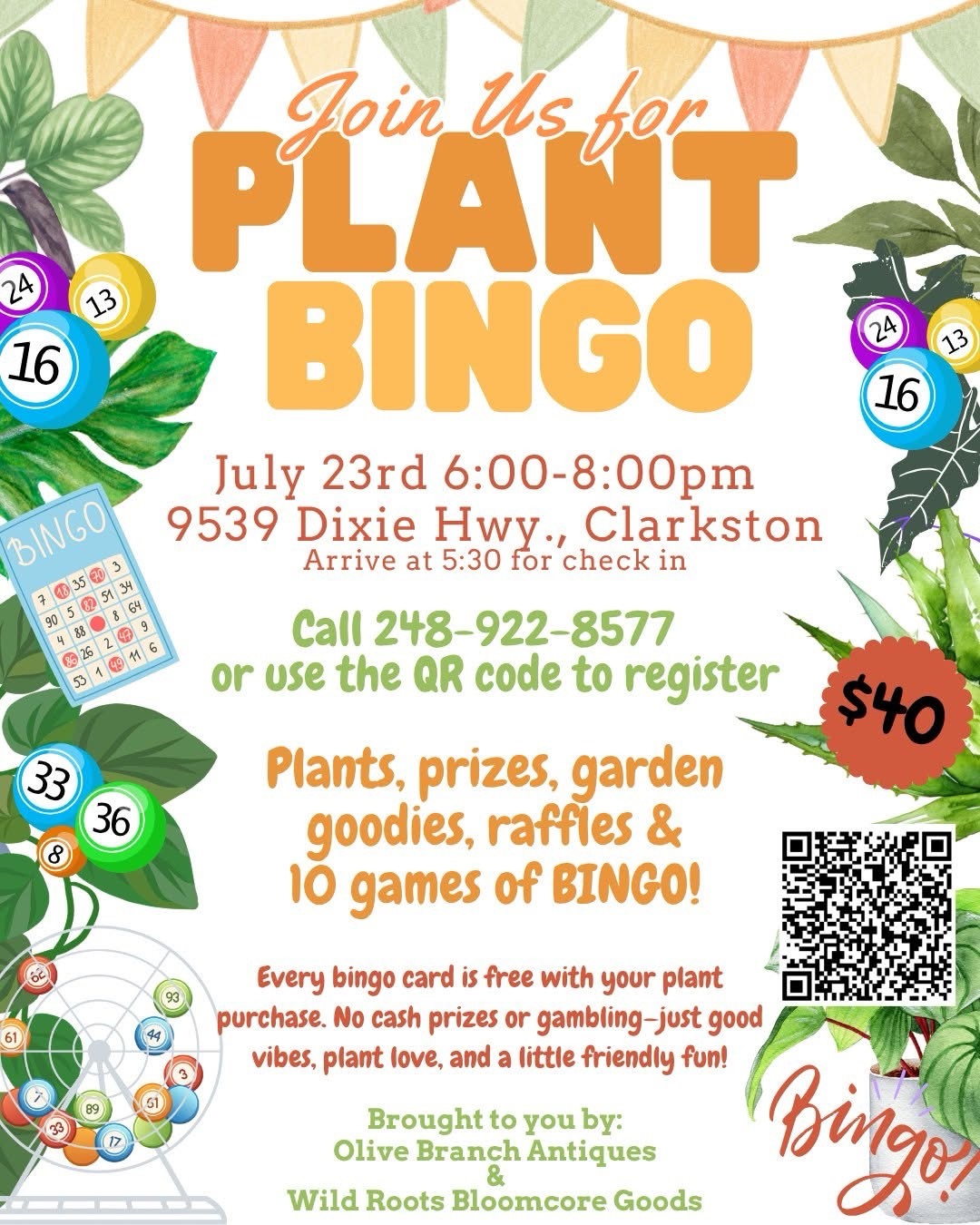 Plant Bingo @ Wild Roots Bloomcore Goods, July 23 @ 6:00-8:00 PM