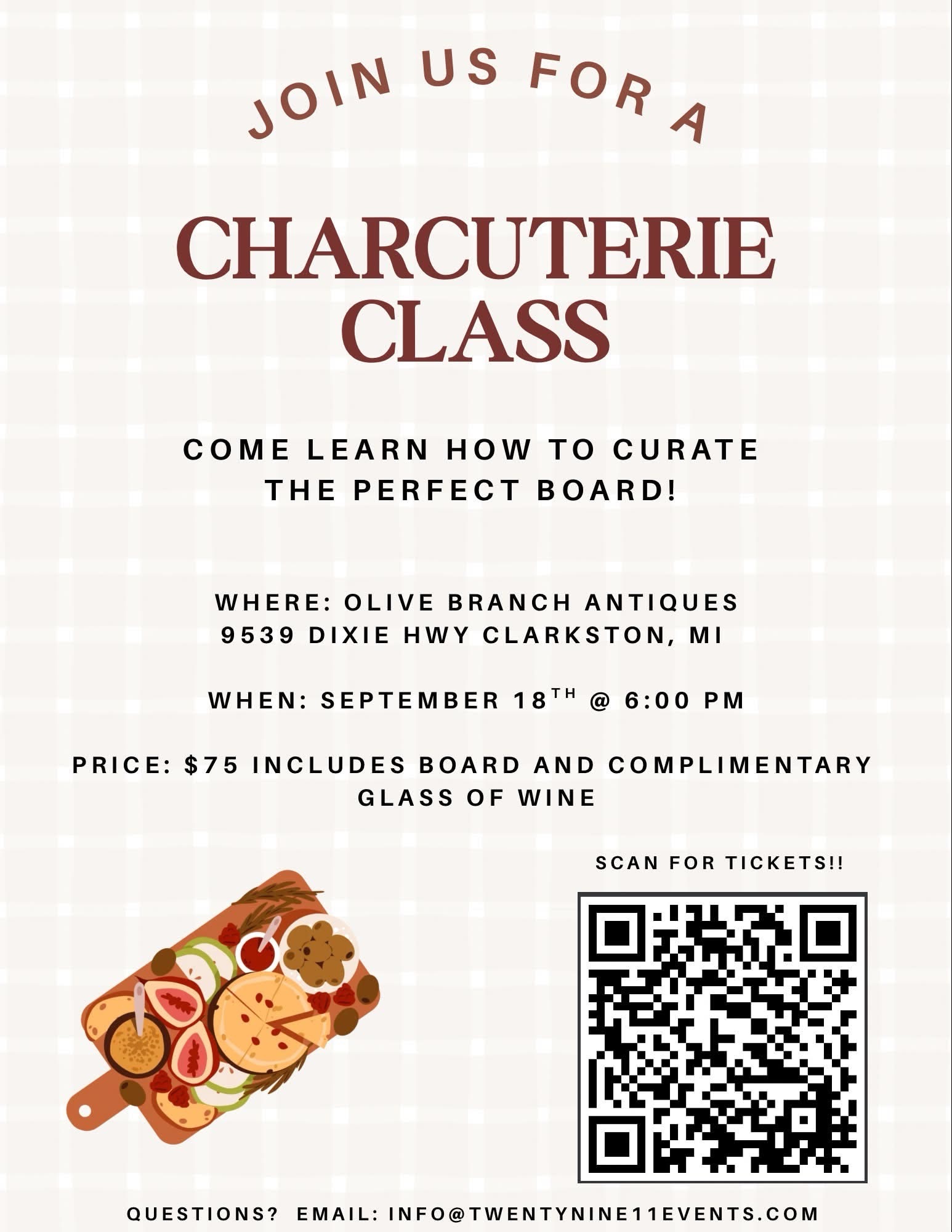 Charcuterie Class, September 18 @ 6:00 PM